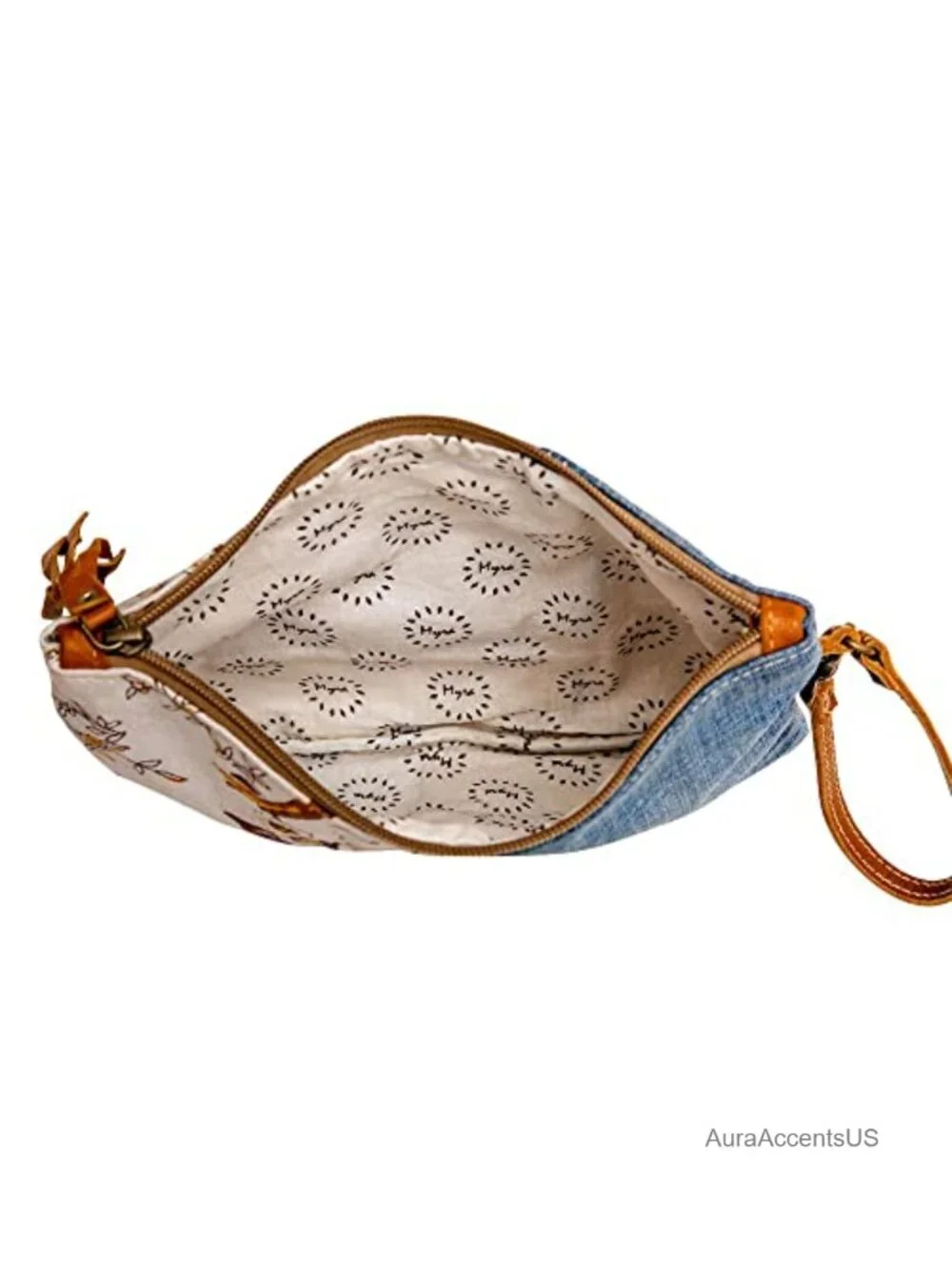 Handcrafted Patchwork Fabric Wristlet Purse with Leather Strap Boho Style